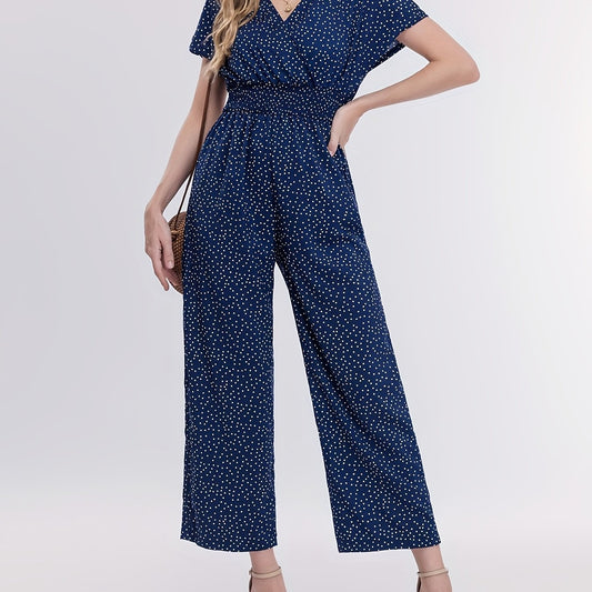 Polka Dot V Neck Jumpsuit Short Sleeve Casual Summer Women's Clothing