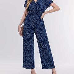 Polka Dot V Neck Jumpsuit Short Sleeve Casual Summer Women's Clothing
