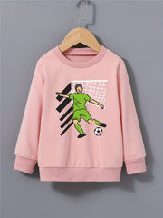 Cartoon Football Player Print Boys Sweatshirt