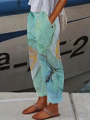 Graphic Print Dual Pockets Loose Pants Casual Comfy Pants