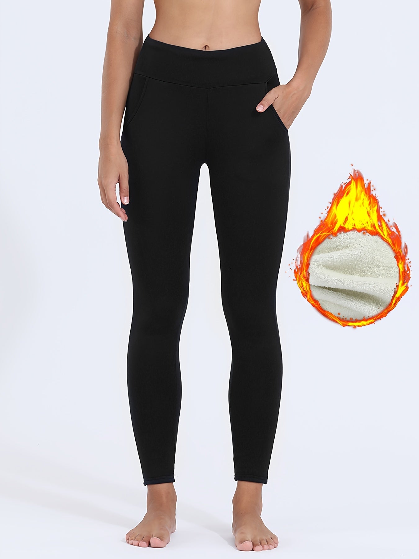 High Waist Fleece Sports Fitness Yoga Pants High Stretch Workout Fleece