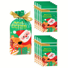 10pcs Santa Claus Drawstring Gift Bag Candy Bag for Christmas Decorations