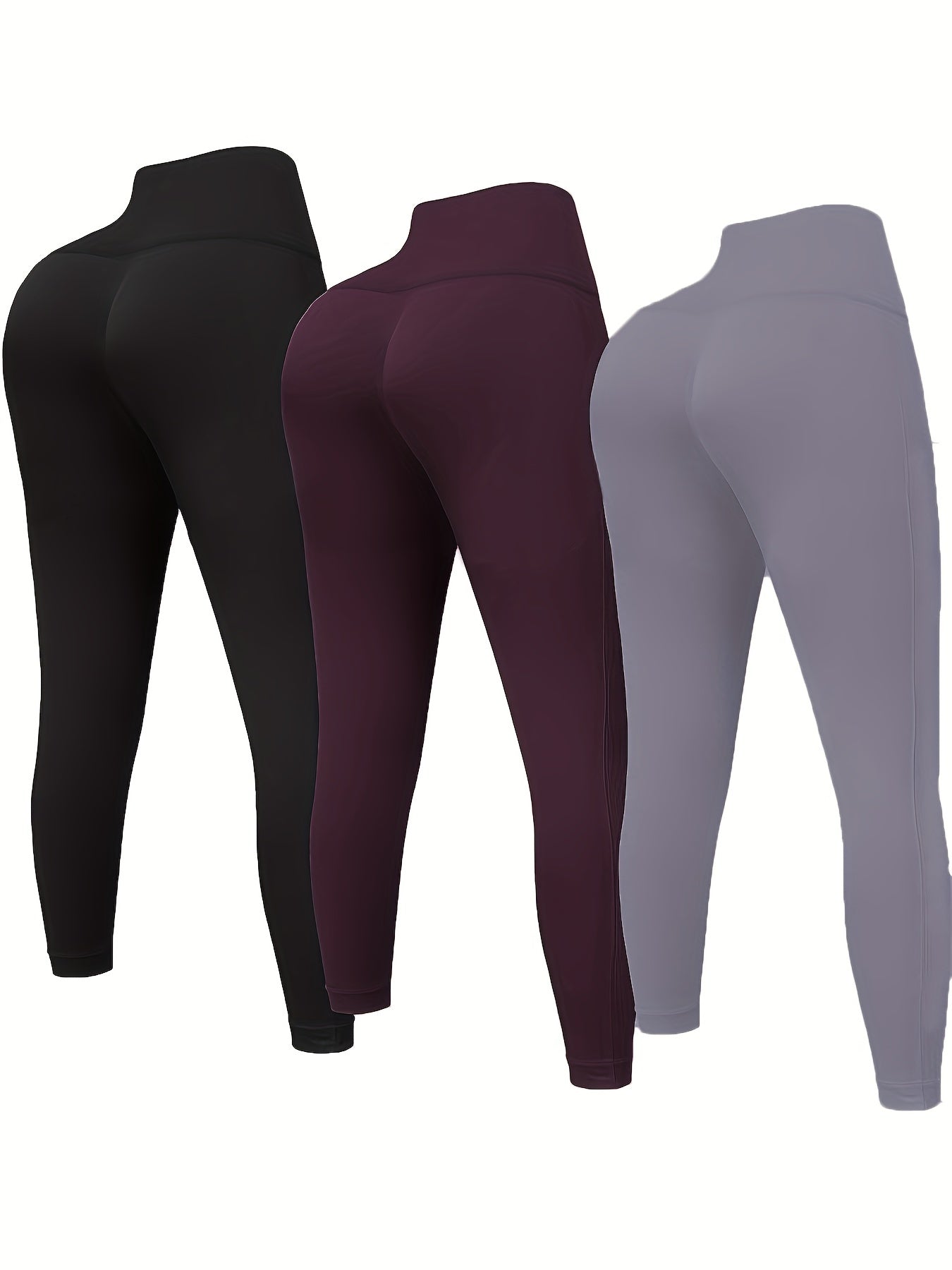 3 Pack Plus Size Sports Leggings Set Wide Waistband High Waist Gym Yoga Pants