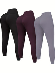 3 Pack Plus Size Sports Leggings Set Wide Waistband High Waist Gym Yoga Pants