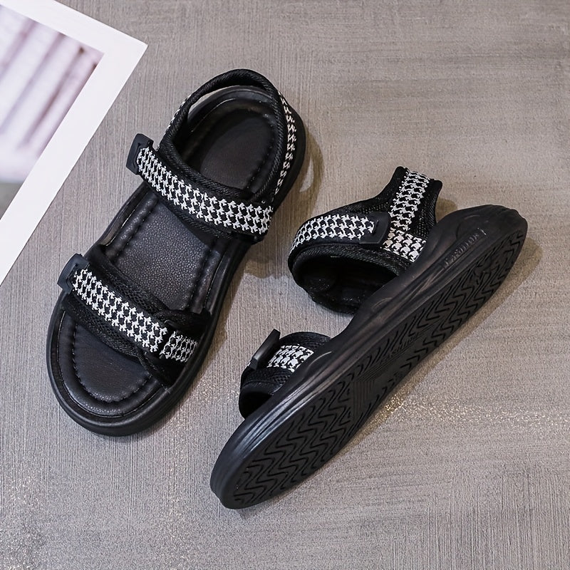 Women's Houndstooth Platform Sandals Ankle Strap Casual Sandals
