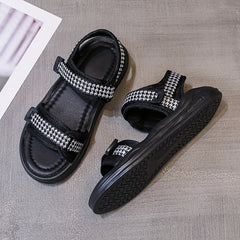 Women's Houndstooth Platform Sandals Ankle Strap Casual Sandals