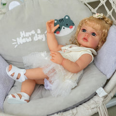 22" Realistic Vinyl Doll with Hand Planted Hair, Waterproof