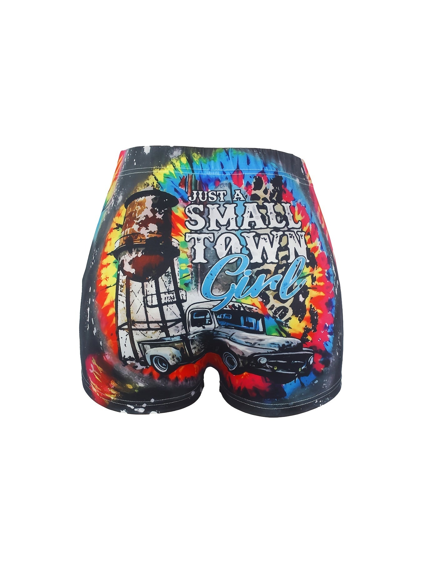 Graphic & Letter Print Skinny Shorts Sexy Elastic Waist Shorts