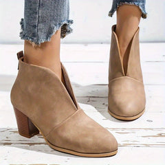 Vintage V-Cut Block Heel Ankle Boots