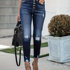 Low Waist Distressed Denim Pants Stretchy Skinny Jeans