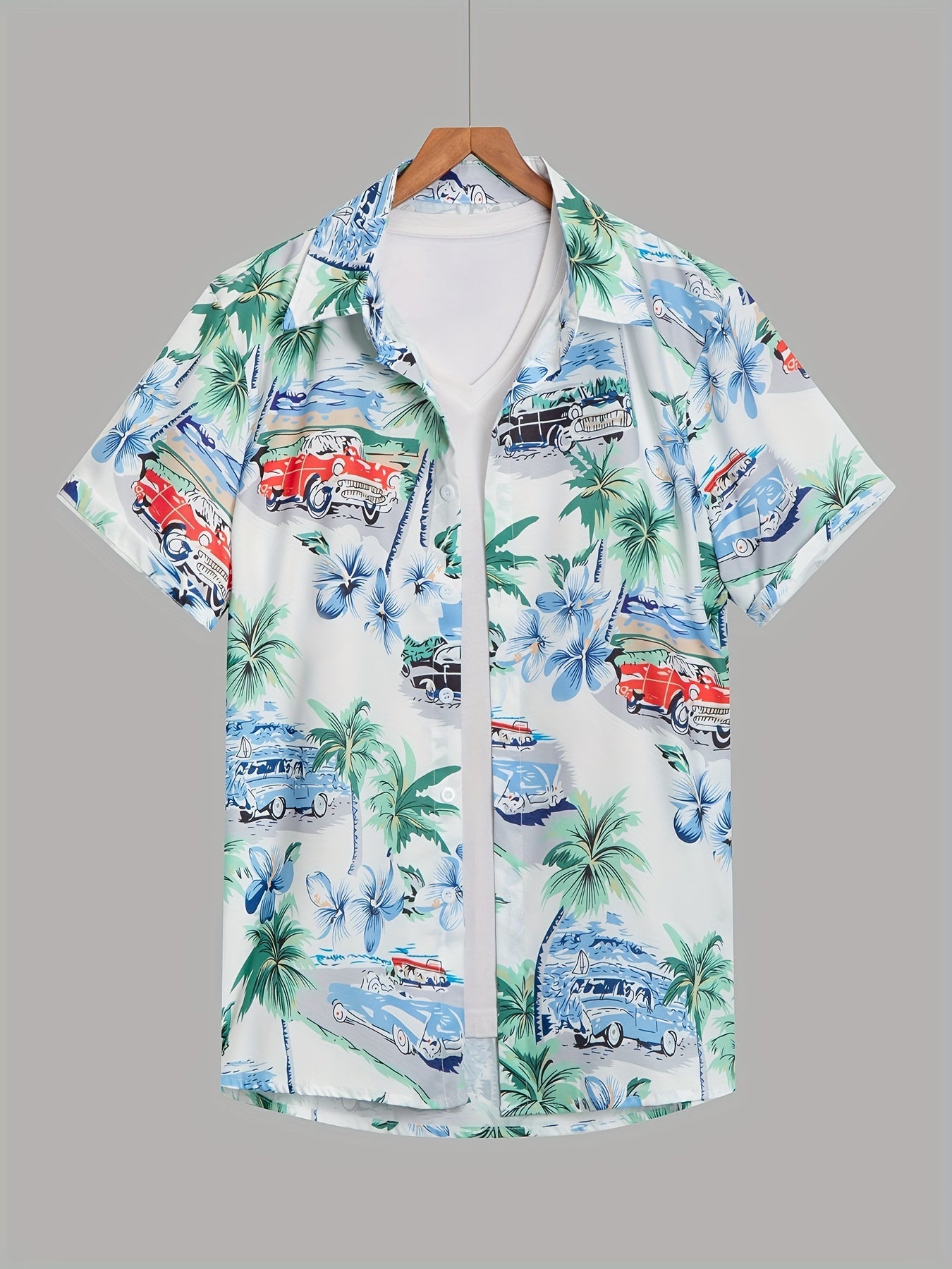 Tropical Tree & Flower Print Hawaiian Shirt