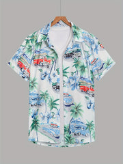 Tropical Tree & Flower Print Hawaiian Shirt