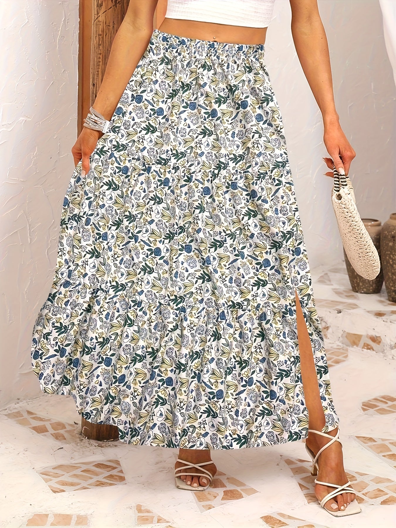 Boho Skirt Women's Floral Print A Line Skirt
