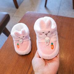 Cartoon Rabbit Baby Girls Indoor Fleece Boots