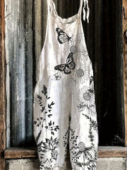 Retro Butterfly Print Wide Leg Jumpsuit