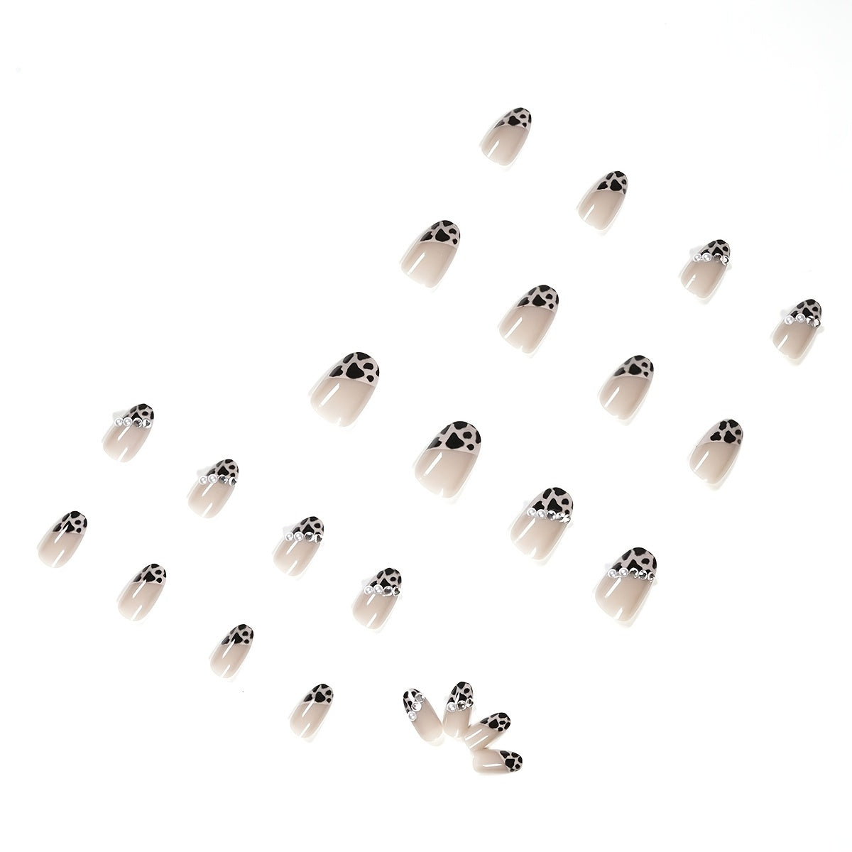 24 pcs Leopard Print Press On Nails with Rhinestone Accents for Women & Girls