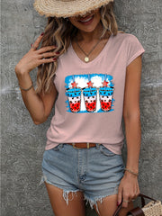 Abstract American Flags Print T shirt Crew Neck Short Sleeve Women's Clothing