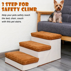 Foldable 3-Tier Pet Stairs for High Bed with Storage
