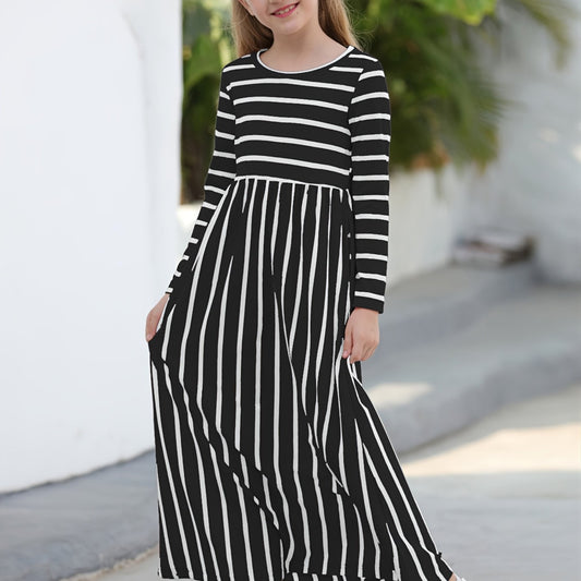 Girls Floral Print Loose Dress With Pockets for Spring