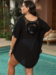 Tassel Trim Short Sleeve Dress Women's Plus Beachwear