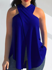 Sexy Criss Cross Block Halter Top Sleeveless Slim Fit