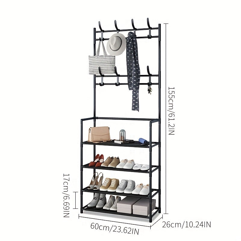4 5 Tier Shoe Rack with Hooks Standing Garment Rack Space Saving
