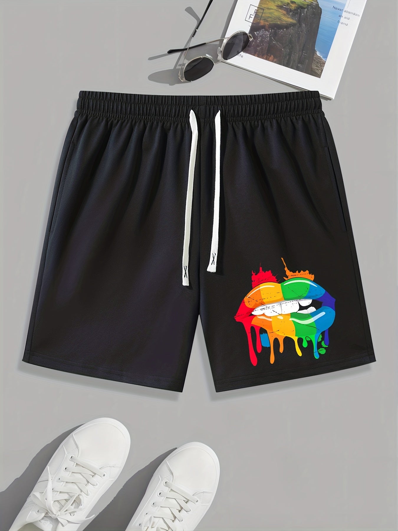 Pride Month Mouth Pattern Comfy Shorts Men's Casual Elastic Waist