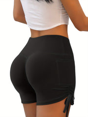 Solid Drawstring Yoga Shorts Pocket Activewear