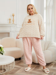 Women's Plus Teddy Bear Pattern Flannel Pajama Set