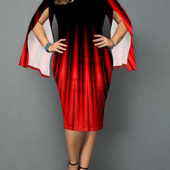 Ombre Stripe Print Long Sleeve Midi Dress