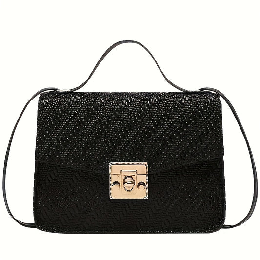 Chic Faux Leather Crossbody Bag in Pink/Green