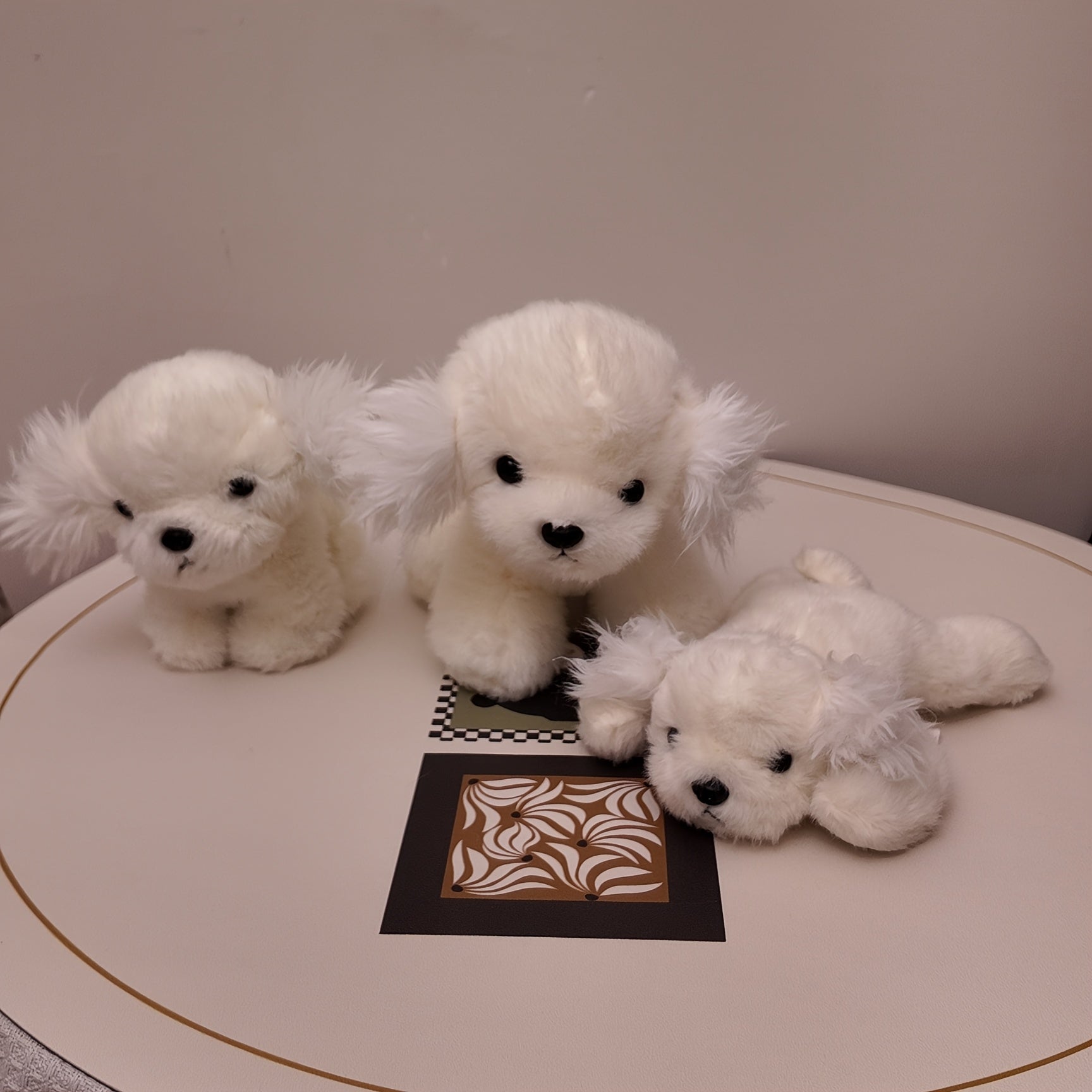 Bichon Puppy Plush Toy Soft Dog Stuffed Animal with Brown Accents