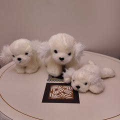 Bichon Puppy Plush Toy Soft Dog Stuffed Animal with Brown Accents