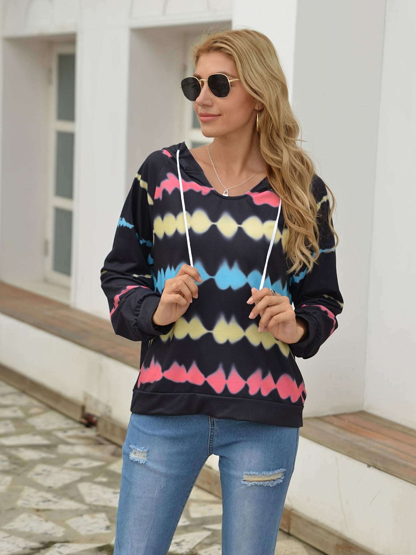 Tie Dye Heartbeat Print Hoodie Women's Sweatshirt