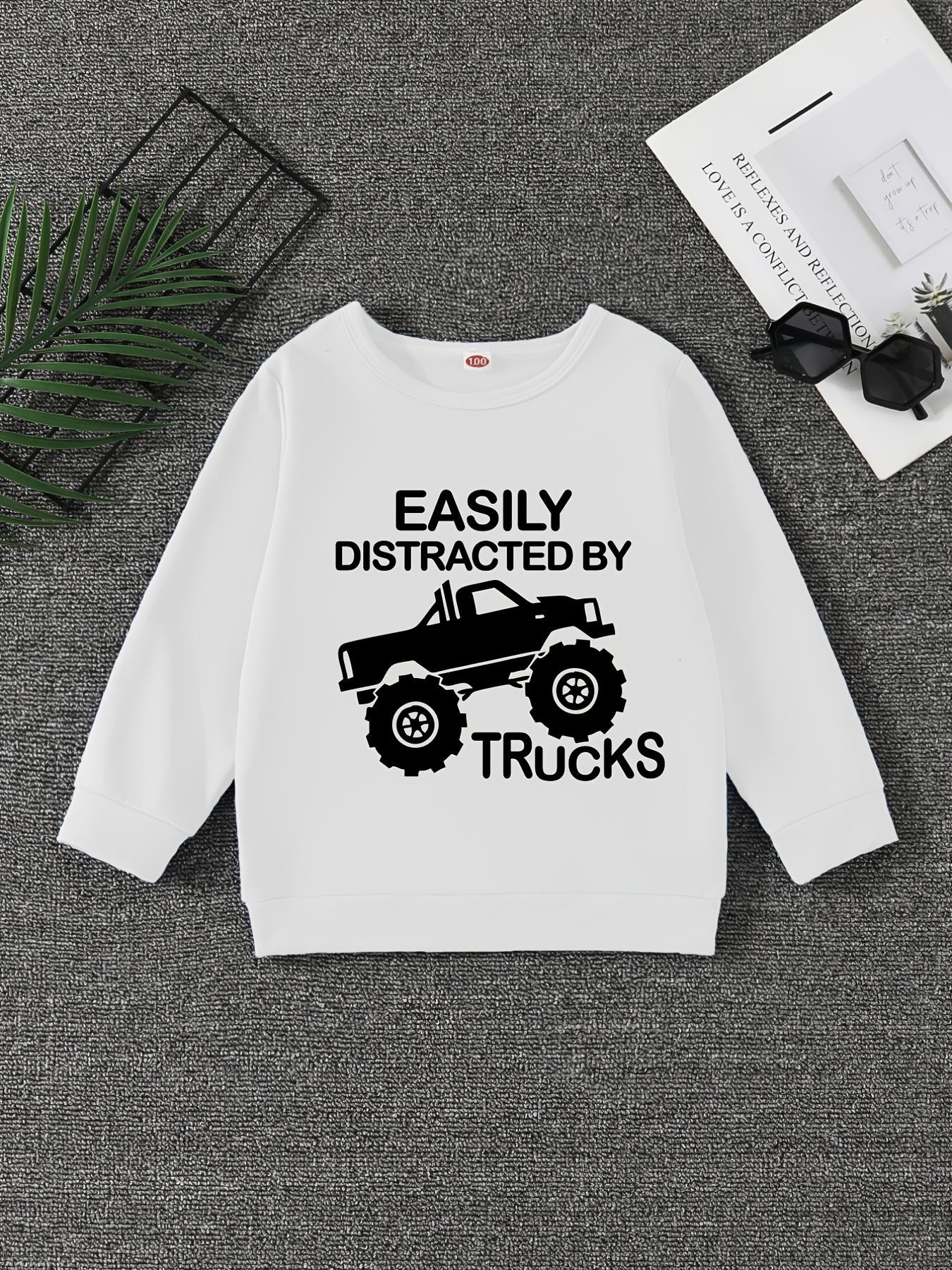 TRUCKS Letter Print Boys Casual Sweatshirt Long Sleeve Crew Neck Tops