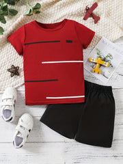 Boys Stripes Print Casual Outfit T shirt & Shorts Kids Summer Clothes Sets