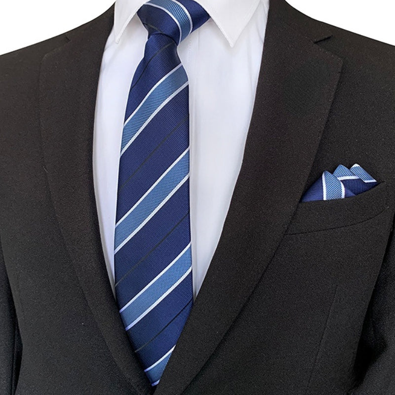Men's Business Jacquard Polyester Striped Tie Set For Suit Wedding