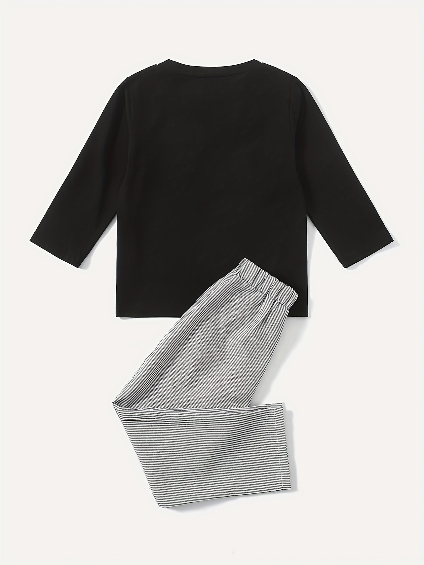 Girl's Casual 2pcs Pullover & Stripe Pants Set Spring Fall Outfits