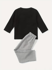 Girl's Casual 2pcs Pullover & Stripe Pants Set Spring Fall Outfits