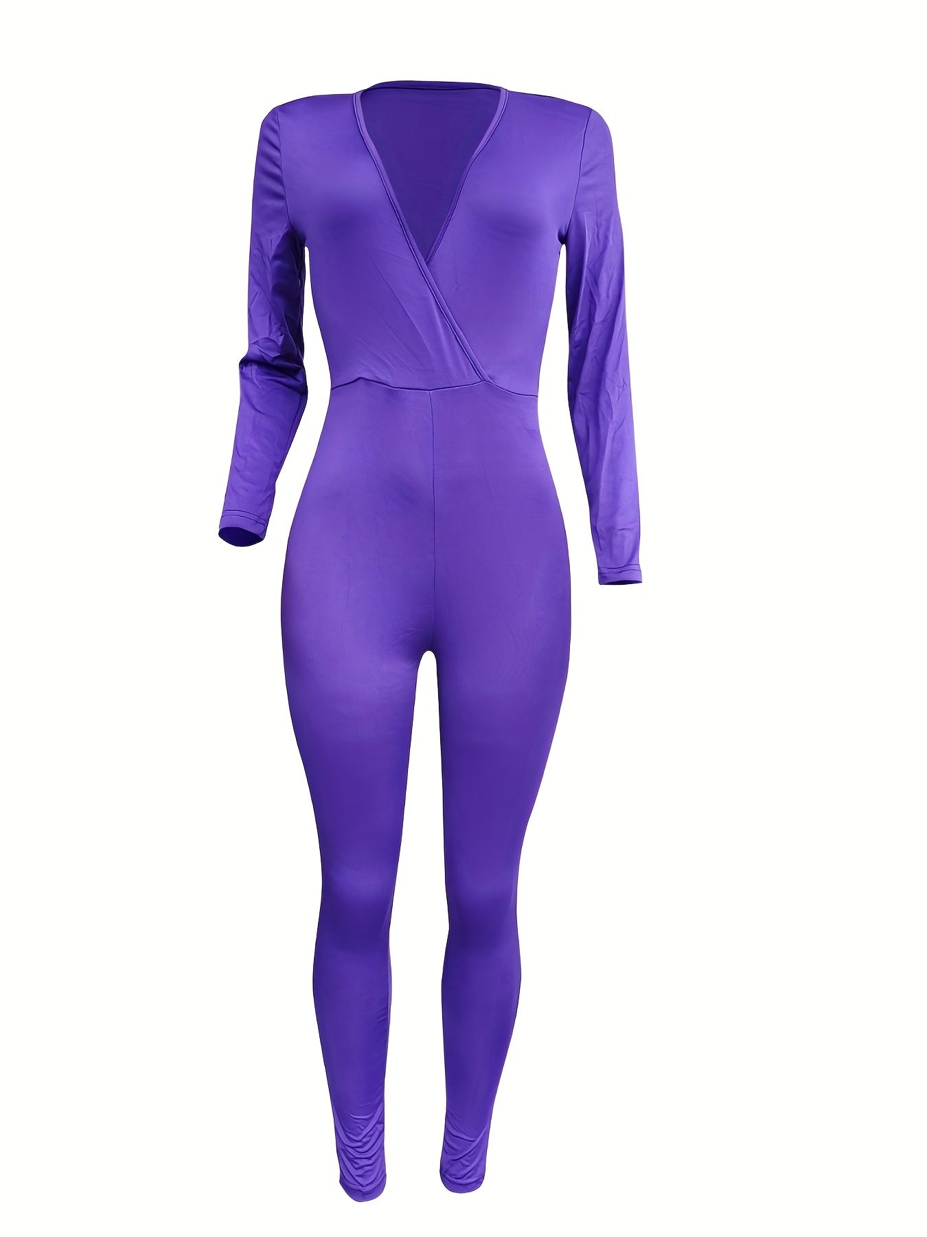 Long Sleeve Slim Jumpsuit V Neck Casual Jumpsuit Women's Clothing