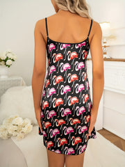 Flamingo Print Slip Nightdress Backless Dress Women's Sleepwear