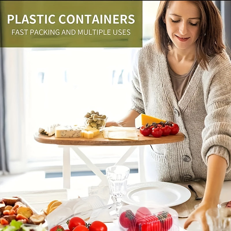 50pcs Plastic Flip Top Takeout Tray Disposable To Go Container