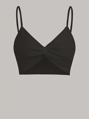 Solid V Neck Bikini Top Twisted High Stretch Spaghetti Straps Beachwear Top