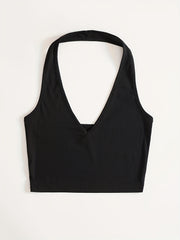 Women's Ribbed Halter Crop Top Slim Fit Tank