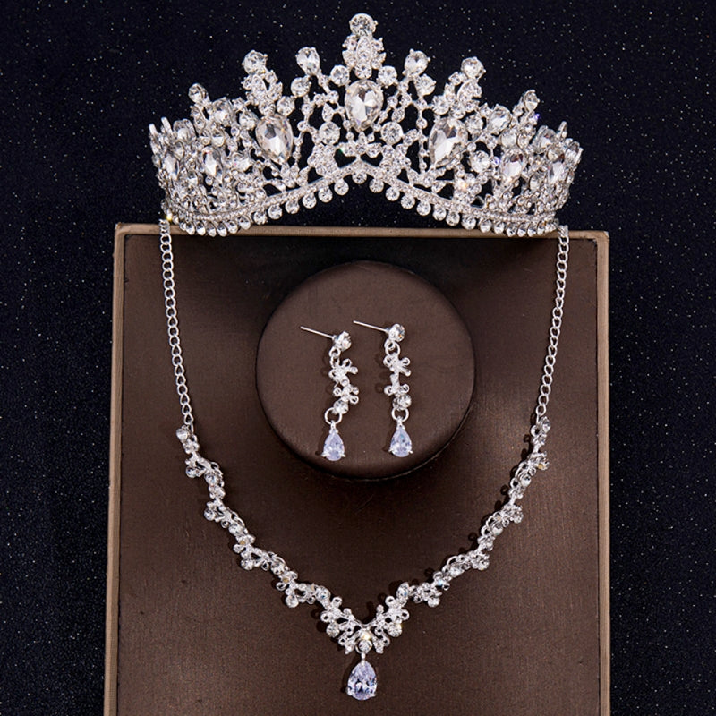 Baroque Crystal Crown Tiara Necklace Earrings Set For Women