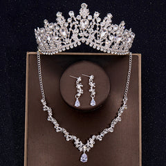 Baroque Crystal Crown Tiara Necklace Earrings Set For Women
