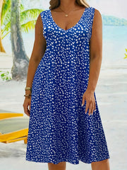 Casual Tank Dress Women's Plus Allover Print Round Neck Medium Stretch