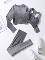 2pcs Women's Seamless Yoga Set Gradient Leggings Crop Top Sports Bra Fitness