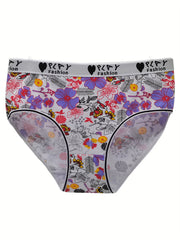 6 Pack Plus Size Boho Panties Set Women's Floral Print Bikini Underwear