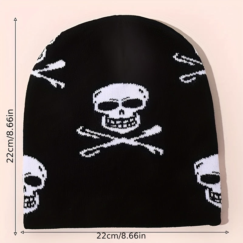Y2K Skull Jacquard Beanie Hip Hop Knitted Hat Unisex Warm Lightweight Ski Hats